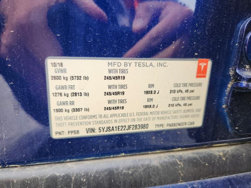 2018 Tesla Model S მანქანა იყიდება აუქციონზე, vin: 5YJSA1E22JF283980, აუქციონის ნომერი: 49216336