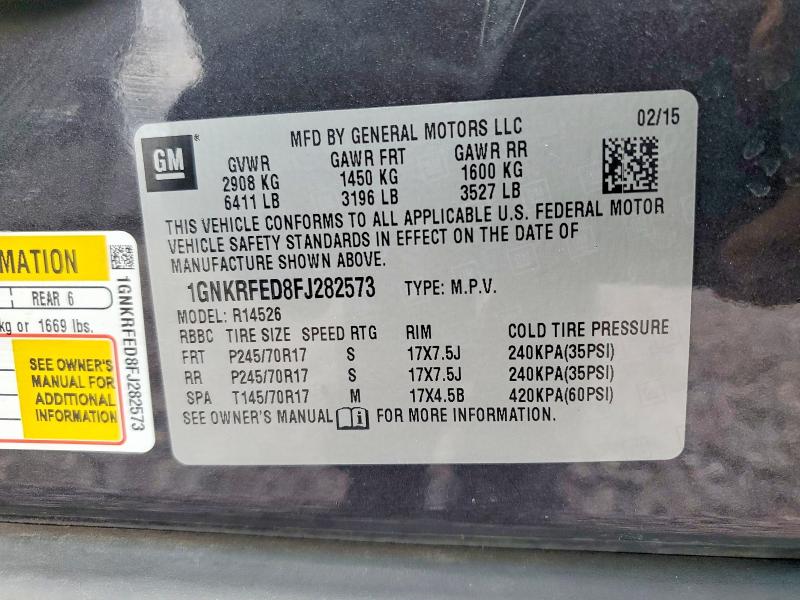 2015 Chevrolet Traverse მანქანა იყიდება აუქციონზე, vin: 1GNKRFED8FJ282573, აუქციონის ნომერი: 49584576