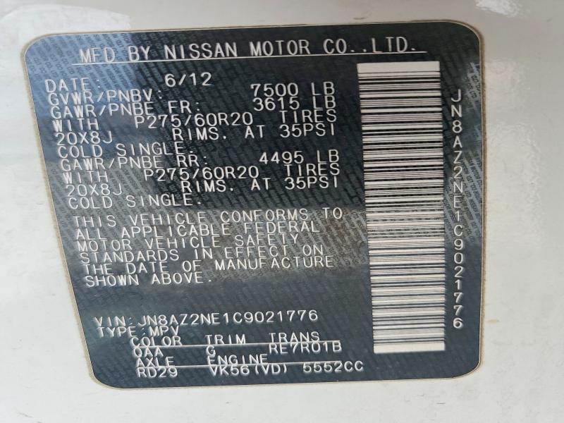 Aukcja sprzedaży 2012 Infiniti Qx56, vin: JN8AZ2NE1C9021776, numer aukcji: 49606186