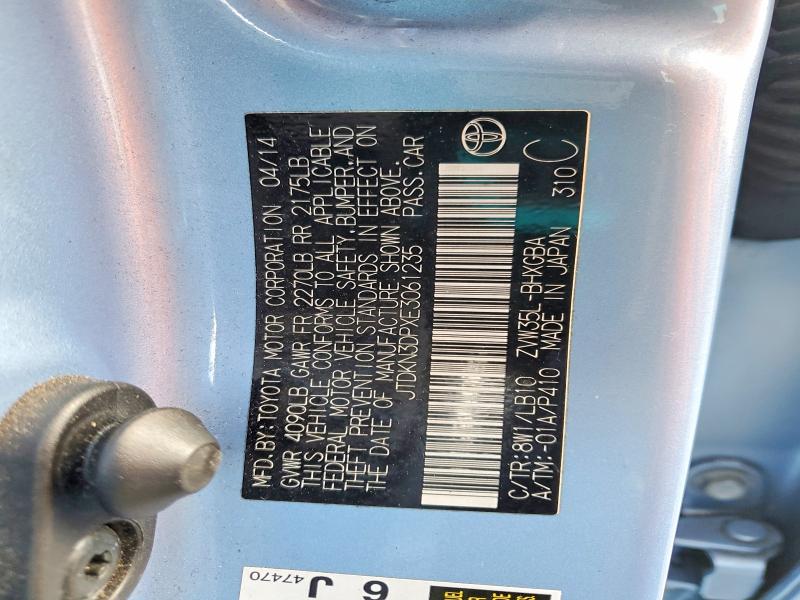 Продажа на аукционе авто 2014 Toyota Prius Plug-in Hybrid, vin: JTDKN3DPXE3061235, номер лота: 50052046