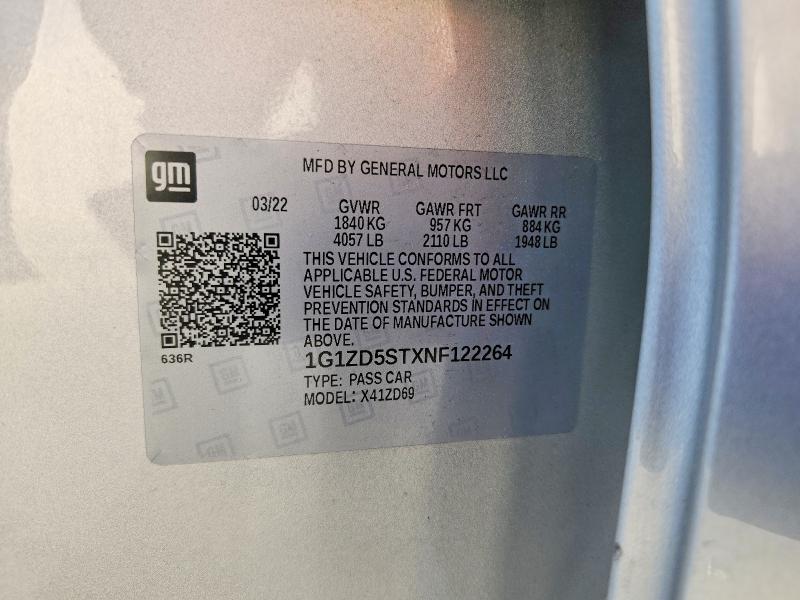 51511826 :رقم المزاد ، 1G1ZD5STXNF122264 vin ، 2022 Chevrolet Malibu مزاد بيع