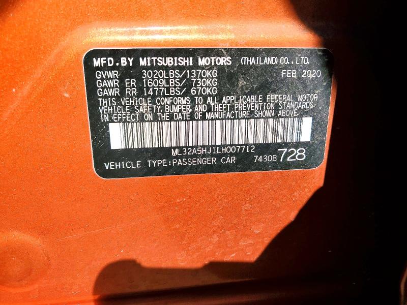 Aukcja sprzedaży 2020 Mitsubishi Mirage, vin: ML32A5HJ1LH007712, numer aukcji: 50764086
