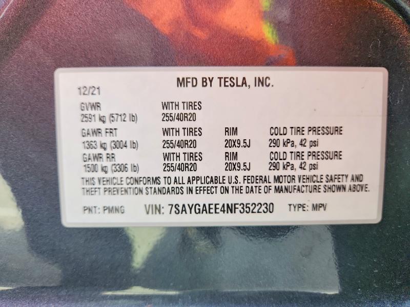 Aukcja sprzedaży 2022 Tesla Model Y, vin: 7SAYGAEE4NF352230, numer aukcji: 48801286