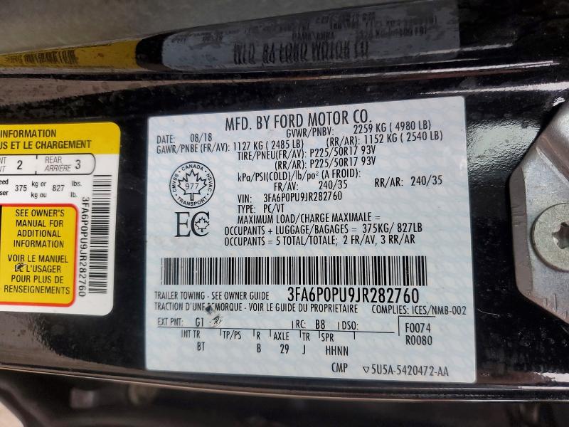2018 Ford Fusion მანქანა იყიდება აუქციონზე, vin: 3FA6P0PU9JR282760, აუქციონის ნომერი: 48390906