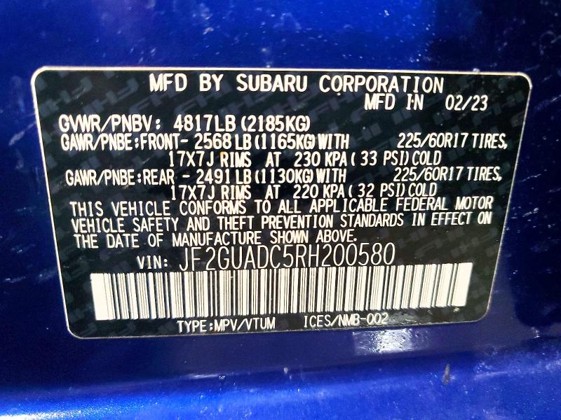 2024 Subaru Crosstrek მანქანა იყიდება აუქციონზე, vin: JF2GUADC5RH200580, აუქციონის ნომერი: 48694926