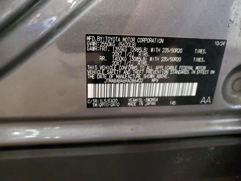 2024 Subaru Solterra მანქანა იყიდება აუქციონზე, vin: JTMABABA6RA086402, აუქციონის ნომერი: 50130216