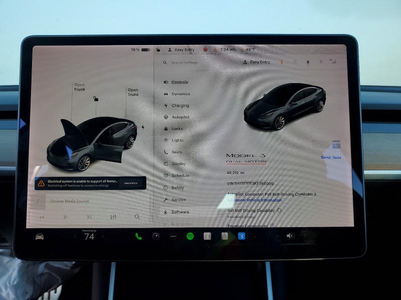 Продажа на аукционе авто 2019 Tesla Model 3, vin: 5YJ3E1EB3KF368000, номер лота: 49829966