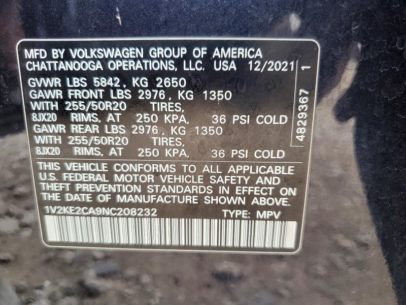 Aukcja sprzedaży 2022 Volkswagen Atlas Cross Sport, vin: 1V2KE2CA9NC208232, numer aukcji: 50176856