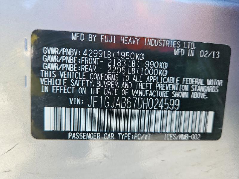 Aukcja sprzedaży 2013 Subaru Impreza, vin: JF1GJAB67DH024599, numer aukcji: 50532886