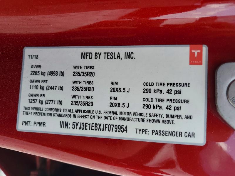 2018 Tesla Model 3 მანქანა იყიდება აუქციონზე, vin: 5YJ3E1EBXJF079954, აუქციონის ნომერი: 48017436