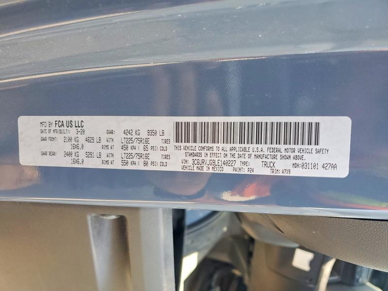 50574996 :رقم المزاد ، 3C6URVJG9LE140227 vin ، 2020 Ram Promaster 3500 مزاد بيع