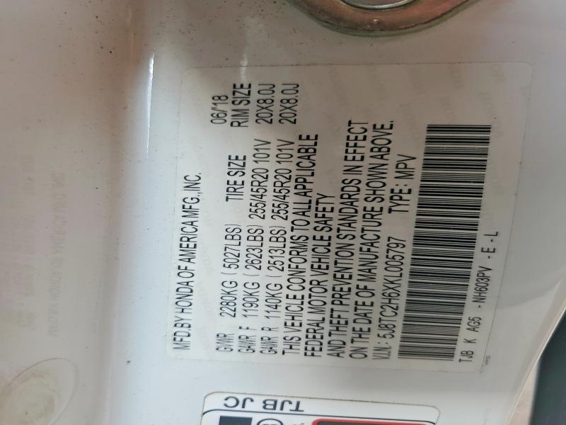 50484706 :رقم المزاد ، 5J8TC2H6XKL005797 vin ، 2019 Acura Rdx مزاد بيع
