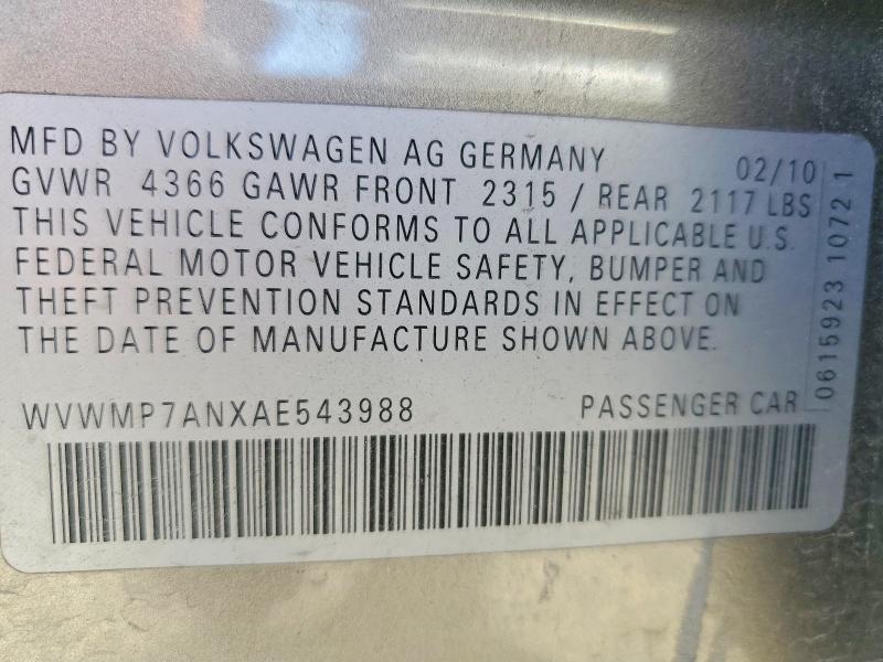 48901296 :رقم المزاد ، WVWMP7ANXAE543988 vin ، 2010 Volkswagen Cc مزاد بيع