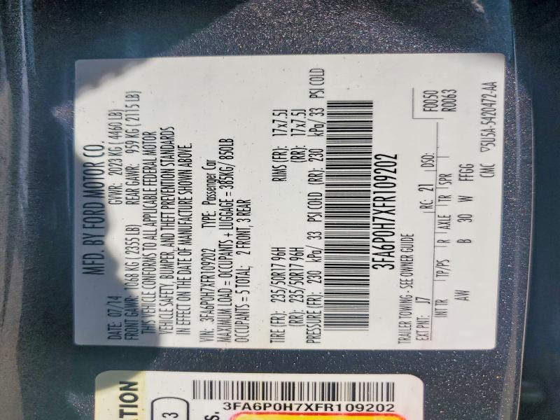 2015 Ford Fusion მანქანა იყიდება აუქციონზე, vin: 3FA6P0H7XFR109202, აუქციონის ნომერი: 49700076