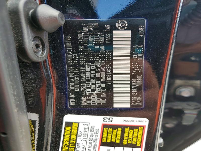 Auction sale of the 2023 Toyota Camry, vin: 4T1K61AK5PU155381, lot number: 50554256