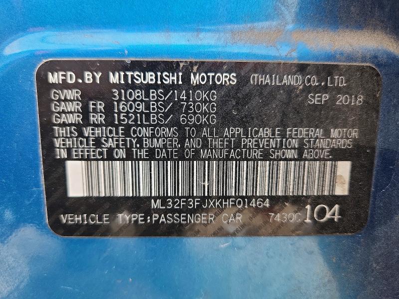 Продаж на аукціоні авто 2019 Mitsubishi Mirage, vin: ML32F3FJXKHF01464, номер лоту: 51486576