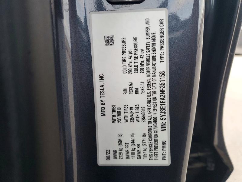 Продажа на аукционе авто 2022 Tesla Model 3, vin: 5YJ3E1EA3NF351158, номер лота: 48867306