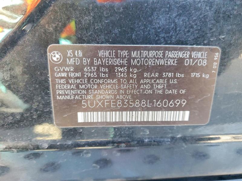 2008 Bmw X5 მანქანა იყიდება აუქციონზე, vin: 5UXFE83588L160699, აუქციონის ნომერი: 49474336