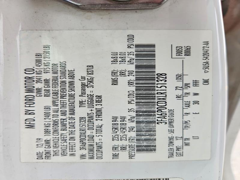 51587556 :رقم المزاد ، 3FA6P0CDXLR151328 vin ، 2020 Ford Fusion مزاد بيع