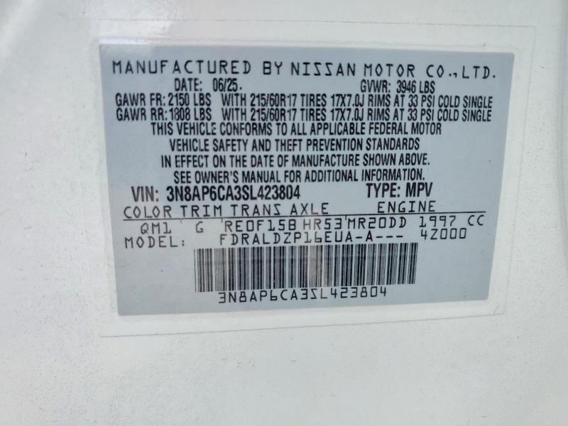 2025 Nissan Kicks მანქანა იყიდება აუქციონზე, vin: 3N8AP6CA3SL423804, აუქციონის ნომერი: 51279076