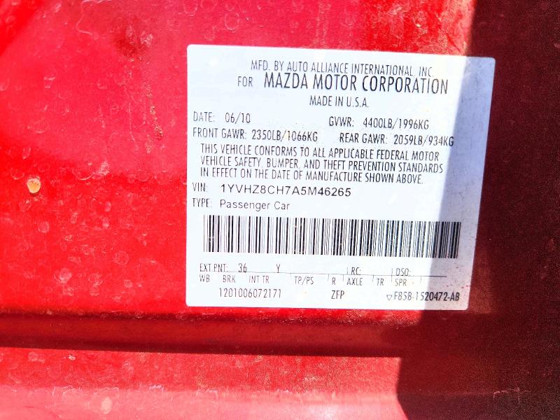 Продажа на аукционе авто 2010 Mazda 6, vin: 1YVHZ8CH7A5M46265, номер лота: 48548186