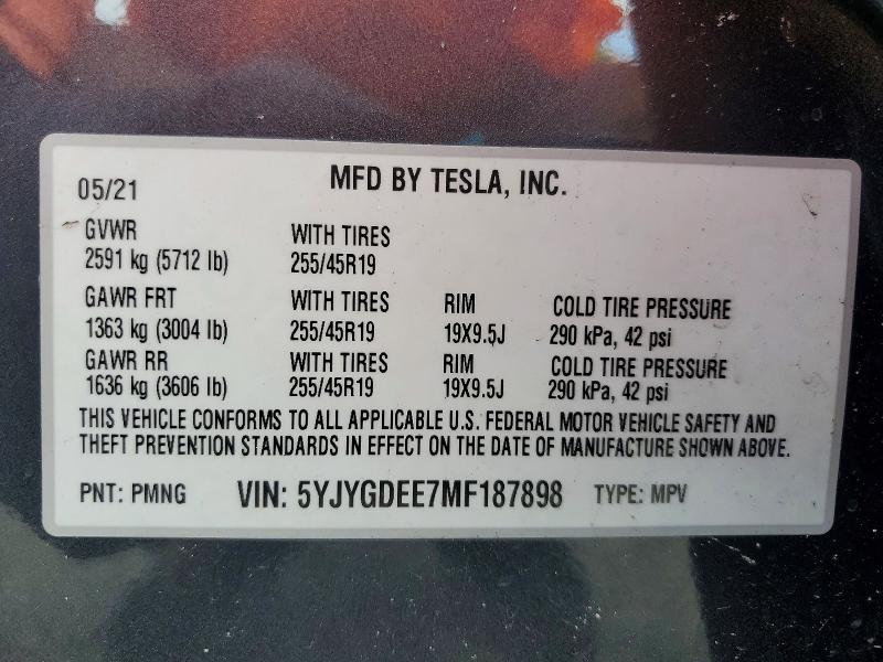 Продажа на аукционе авто 2021 Tesla Model Y, vin: 5YJYGDEE7MF187898, номер лота: 49552506