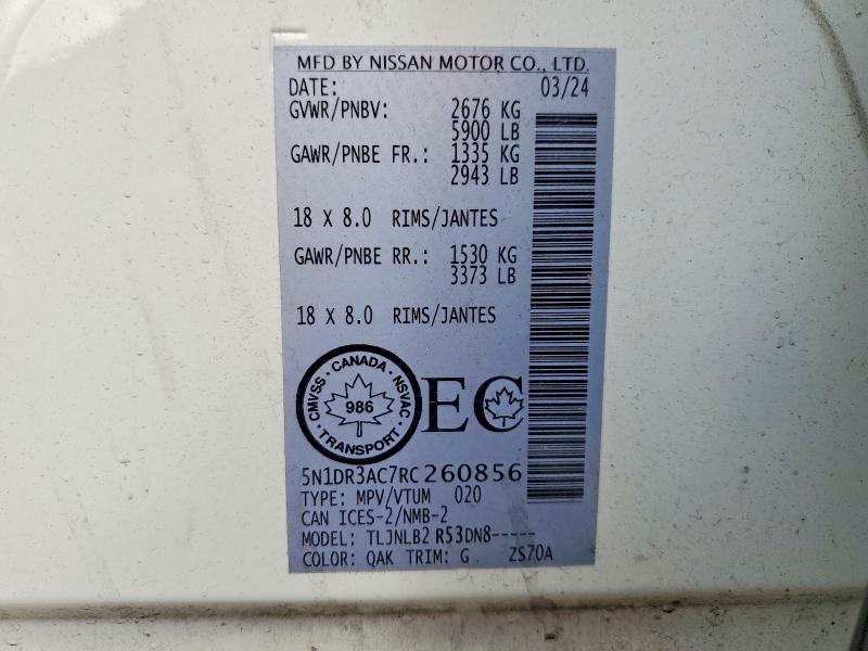 Aukcja sprzedaży 2024 Nissan Pathfinder, vin: 5N1DR3AC7RC260856, numer aukcji: 49813146