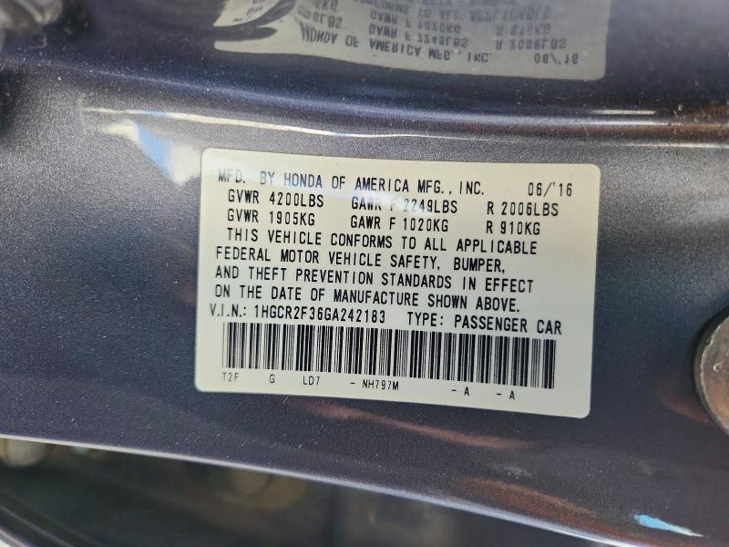 Aukcja sprzedaży 2016 Honda Accord, vin: 1HGCR2F36GA242183, numer aukcji: 50818086