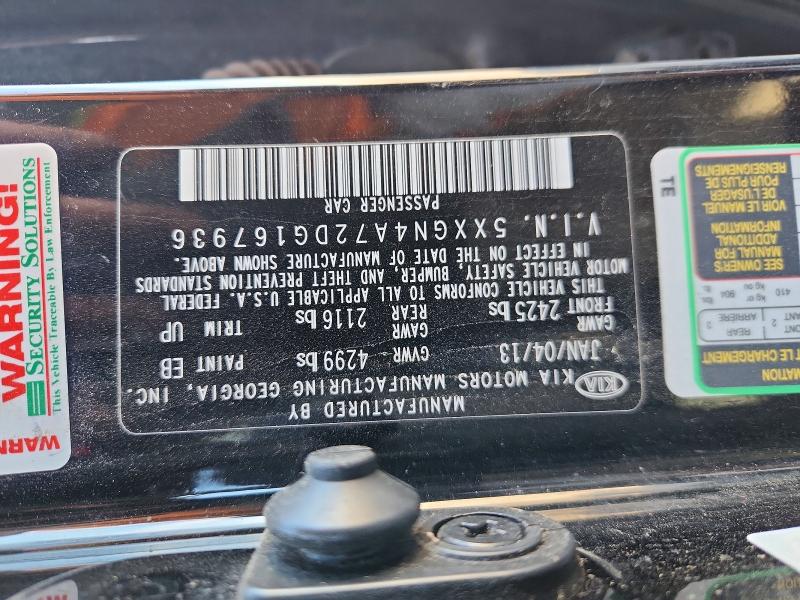 2013 Kia Optima მანქანა იყიდება აუქციონზე, vin: 5XXGN4A72DG167936, აუქციონის ნომერი: 48962146
