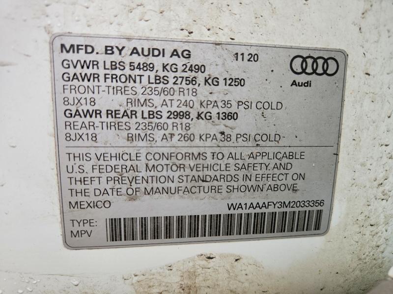 48042156 :رقم المزاد ، WA1AAAFY3M2033356 vin ، 2021 Audi Q5 مزاد بيع