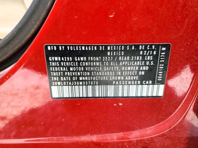 Aukcja sprzedaży 2016 Volkswagen Jetta, vin: 3VWL07AJ3GM337070, numer aukcji: 51366626