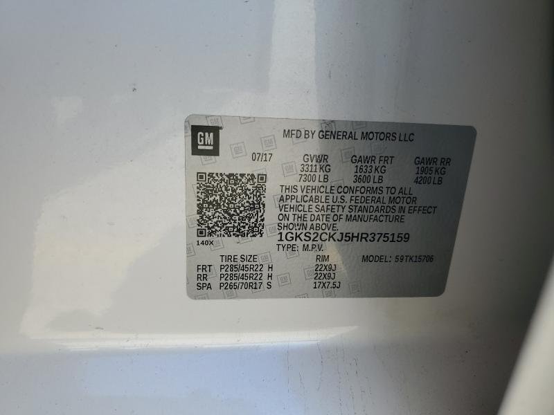 51742416 :رقم المزاد ، 1GKS2CKJ5HR375159 vin ، 2017 Gmc Yukon مزاد بيع