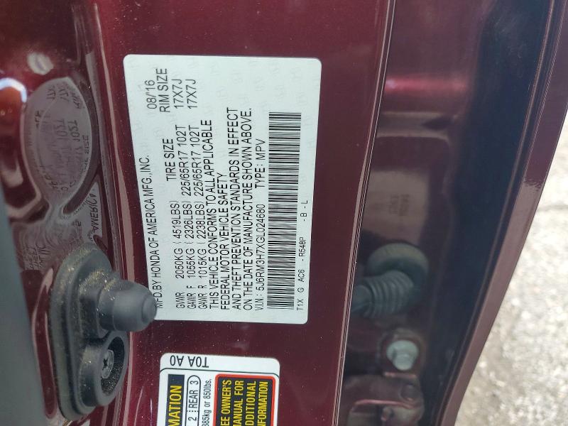 Aukcja sprzedaży 2016 Honda Cr-v, vin: 5J6RM3H7XGL024680, numer aukcji: 49669726