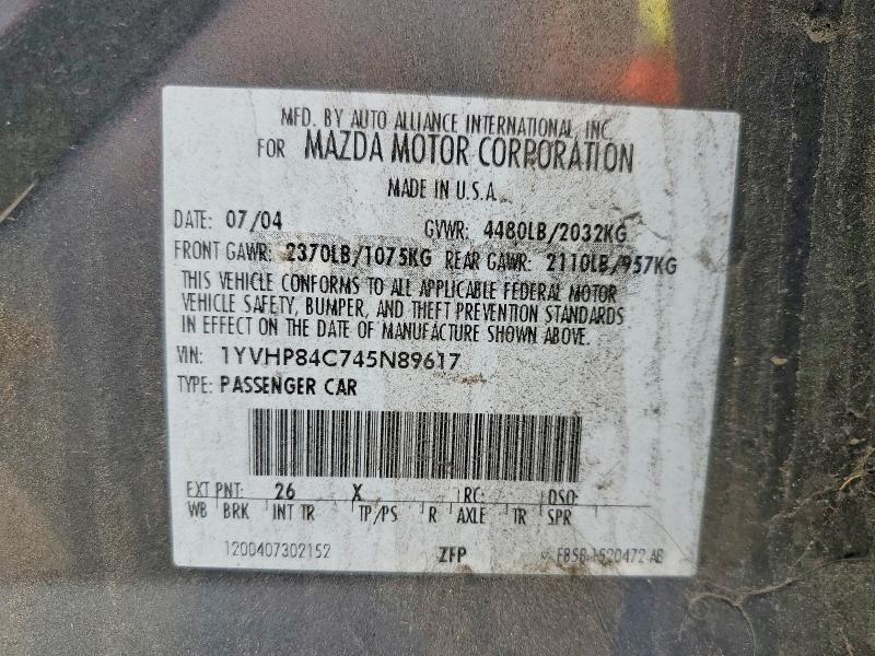Продажа на аукционе авто 2004 Mazda 6, vin: 1YVHP84C745N89617, номер лота: 48879356