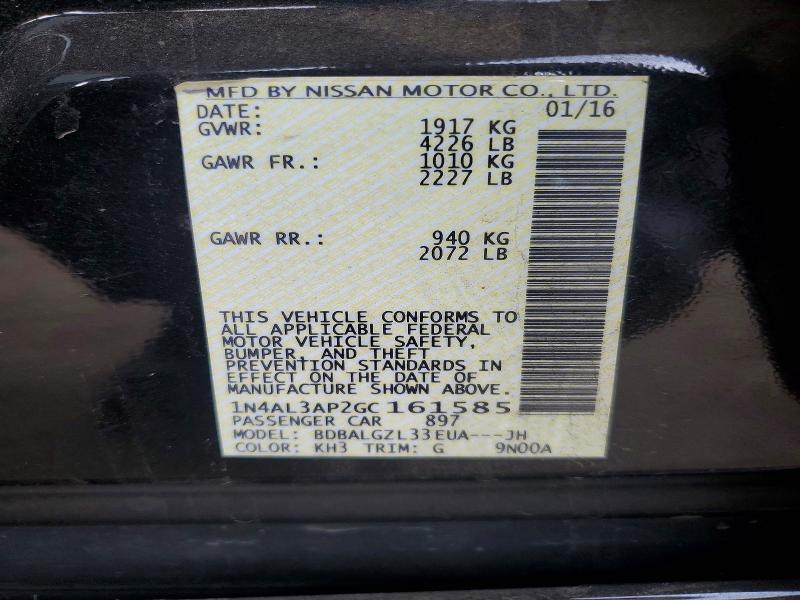 2016 Nissan Altima მანქანა იყიდება აუქციონზე, vin: 1N4AL3AP2GC161585, აუქციონის ნომერი: 52030886