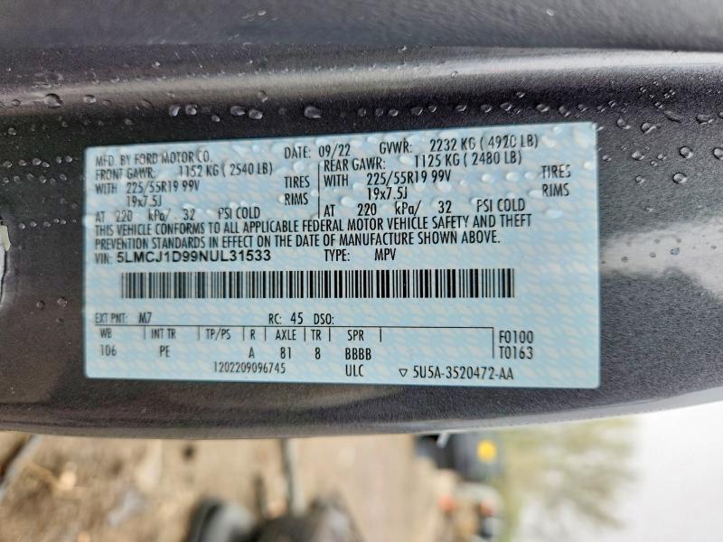 Продаж на аукціоні авто 2022 Lincoln Townhouse Corsair, vin: 5LMCJ1D99NUL31533, номер лоту: 48784896
