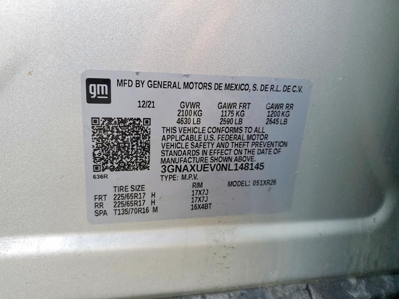 Продаж на аукціоні авто 2022 Chevrolet Equinox, vin: 3GNAXUEV0NL148145, номер лоту: 49764716