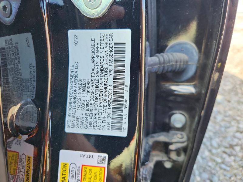 Продажа на аукционе авто 2022 Honda Civic, vin: 19XFL1H82NE023151, номер лота: 49388896