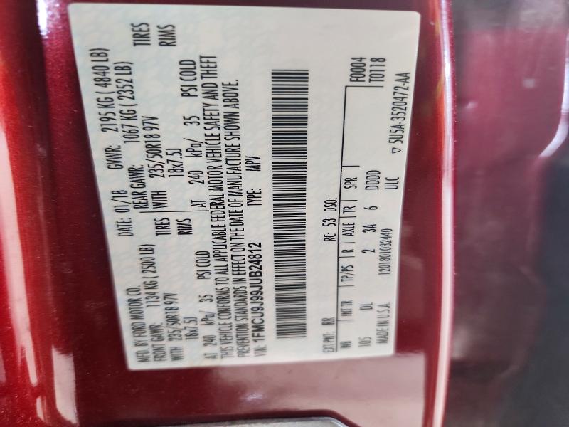 2018 Ford Escape მანქანა იყიდება აუქციონზე, vin: 1FMCU9J99JUB24812, აუქციონის ნომერი: 51073246