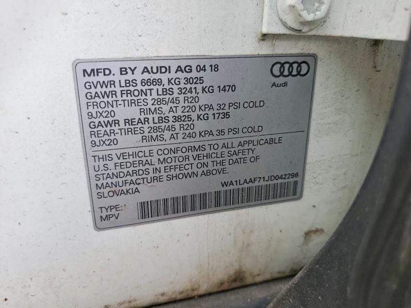 2018 Audi Q7 მანქანა იყიდება აუქციონზე, vin: WA1LAAF71JD042296, აუქციონის ნომერი: 49466156