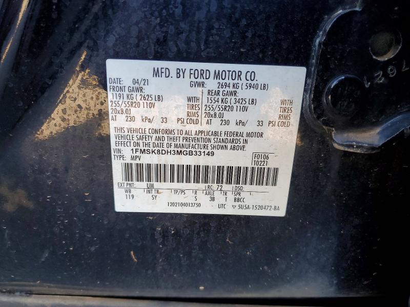 Aukcja sprzedaży 2021 Ford Explorer, vin: 1FMSK8DH3MGB33149, numer aukcji: 50885756