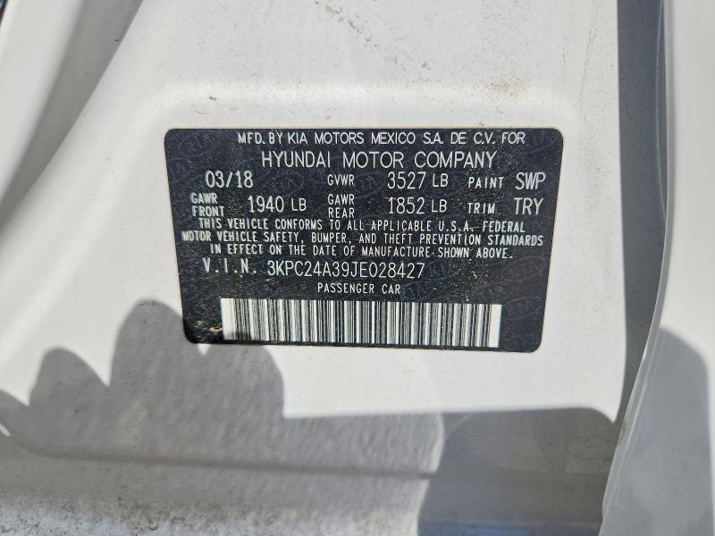 2018 Hyundai Accent მანქანა იყიდება აუქციონზე, vin: 3KPC24A39JE028427, აუქციონის ნომერი: 47798526