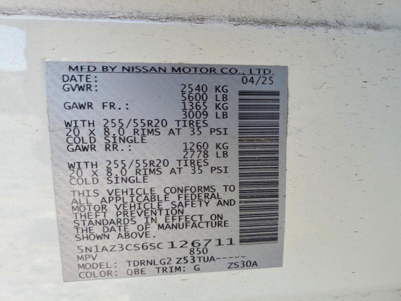 49986806 :رقم المزاد ، 5N1AZ3CS6SC126711 vin ، 2025 Nissan Murano مزاد بيع