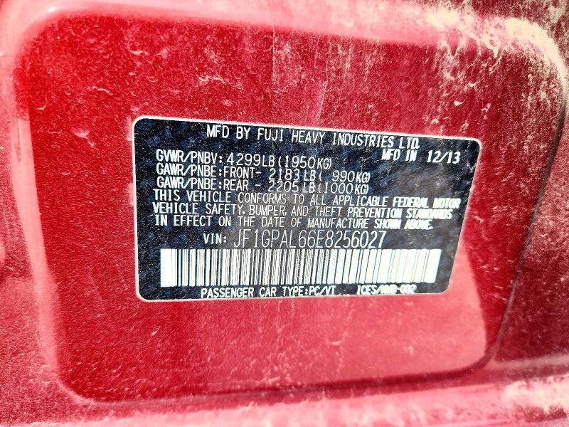 48569856 :رقم المزاد ، JF1GPAL66E8256027 vin ، 2014 Subaru Impreza مزاد بيع