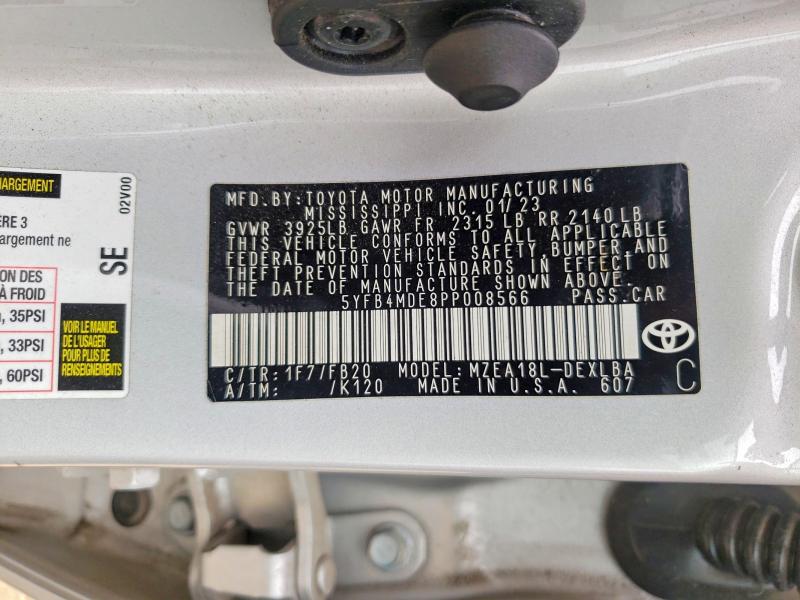 Продаж на аукціоні авто 2023 Toyota Corolla, vin: 5YFB4MDE8PP008566, номер лоту: 51446876