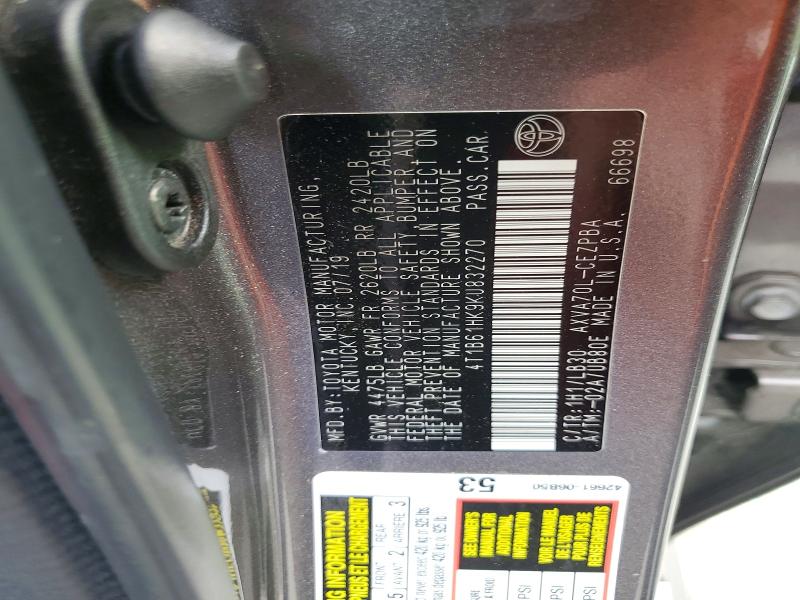2019 Toyota Camry მანქანა იყიდება აუქციონზე, vin: 4T1B61HK9KU832270, აუქციონის ნომერი: 48521346