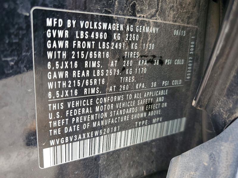 Продажа на аукционе авто 2014 Volkswagen Tiguan, vin: WVGBV3AXXEW520181, номер лота: 49130086