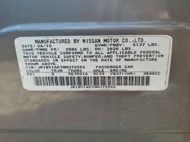 Aukcja sprzedaży 2011 Infiniti M37, vin: JN1BY1AR7BM372552, numer aukcji: 50619646
