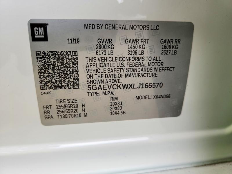 50742966 :رقم المزاد ، 5GAEVCKWXLJ166570 vin ، 2020 Buick Enclave مزاد بيع