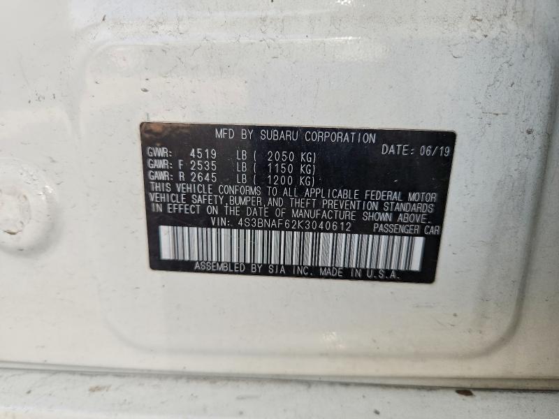 Aukcja sprzedaży 2019 Subaru Legacy, vin: 4S3BNAF62K3040612, numer aukcji: 51138576